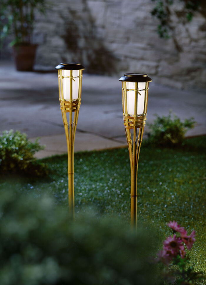 Bambus-Gartenfackel aus echtem Bambus, 2er-Set 