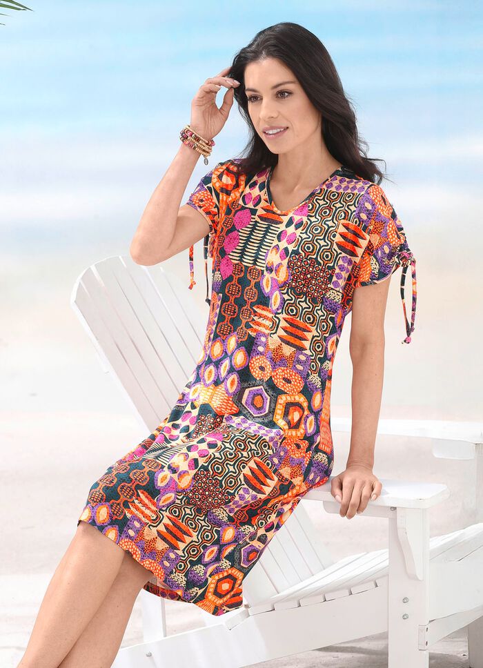 Laurina Kleid mit farbbrillantem Druckdessin und kurzen &Auml;rmeln 