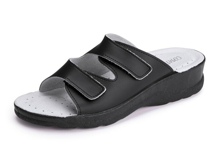 Zweierpack klassische Damen-Pantoletten, Weite H, mit Klettverschluss 1X WEISS, 1X SCHWARZ