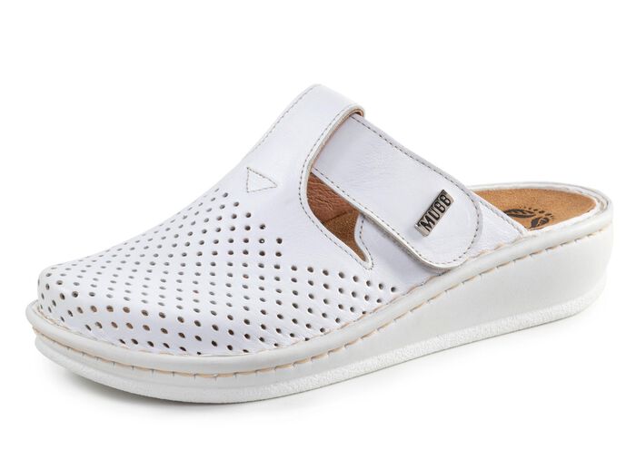 Mubb, sommerliche Damen-Clogs, Weite H, mit herausnehmbarem Fu&szlig;bett WEISS
