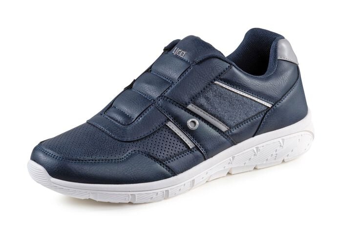 Slipper aus Synthetik mit Textil-Eins&auml;tzen 