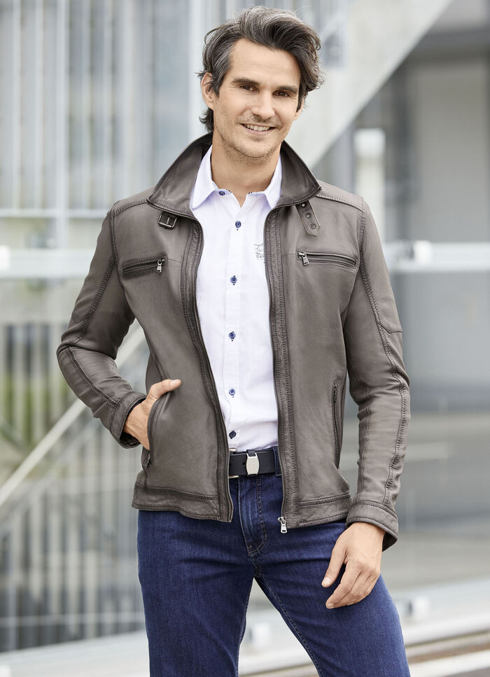 Lederkurzjacke mit Steh-Umlegekragen 