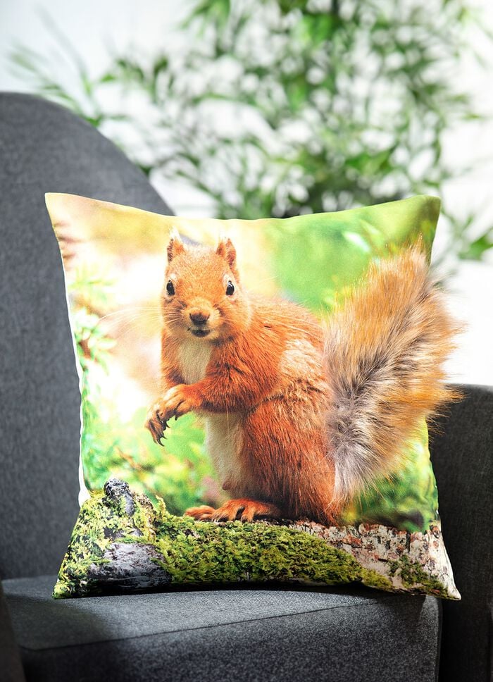 Kissenbezug Eichh&ouml;rnchen mit aufgesetztem Fellschwanz 