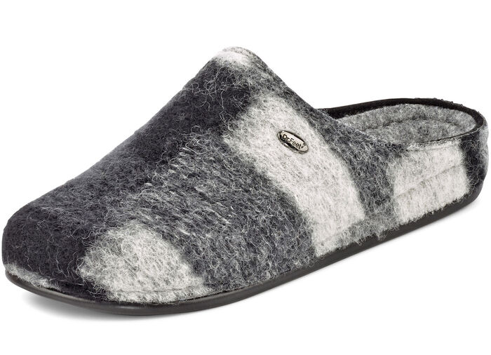 Pantoffel aus flauschigem, buntem Wollstoff GRAU-SCHWARZ