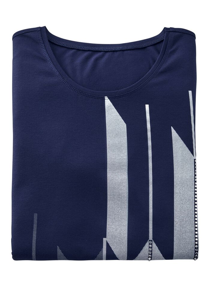 Shirt mit Kontrastdruck MARINE-WEISS