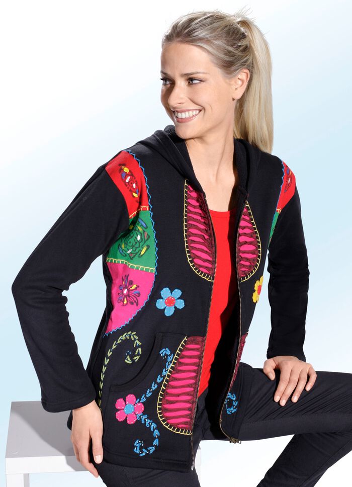 Jacke mit aufgestickten Bl&uuml;ten- und &Auml;hrenmotiven 