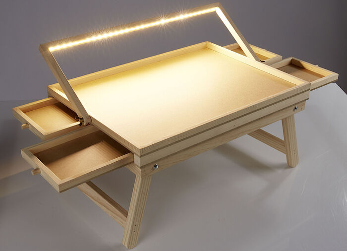 LED Puzzletisch mit Schubladen und ausklappbare Standfüße 