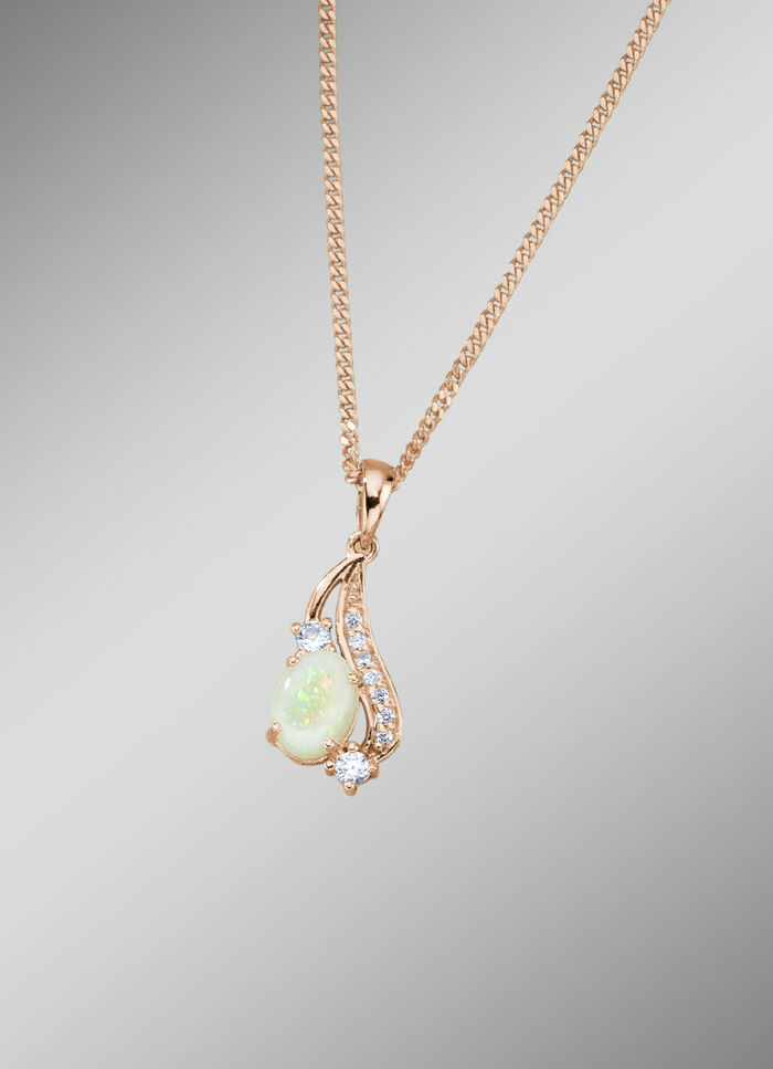 Anhänger mit Singapurkette, echt Opal und synth. Zirkonia 