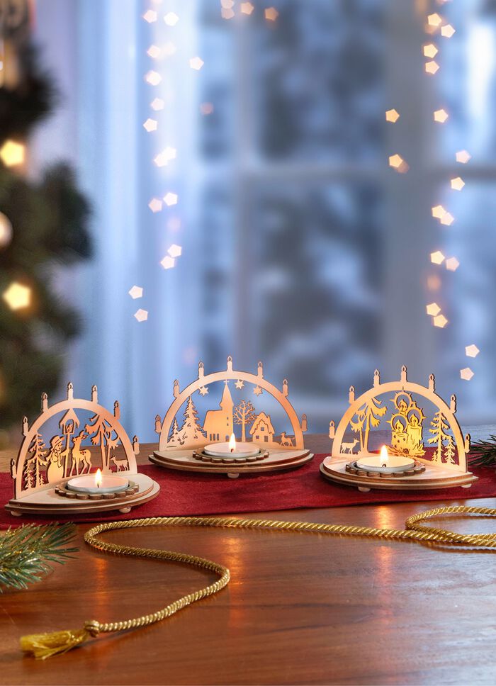 Teelichthalter aus Holz, 3er-Set 