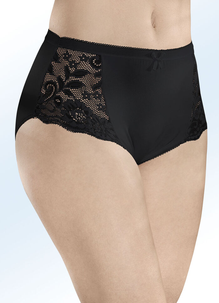 Laurina Viererpack Slips mit elastischen Spitzeneins&auml;tzen 