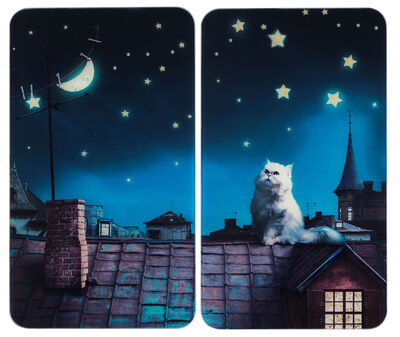 Herdabdeckplatten mit Motiv Moon Cat, 2er-Set 