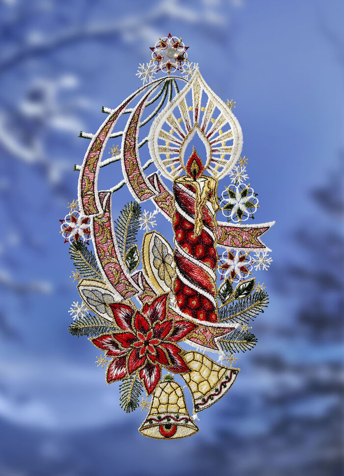 Fensterbild Kerze aus echter Plauener Spitze 