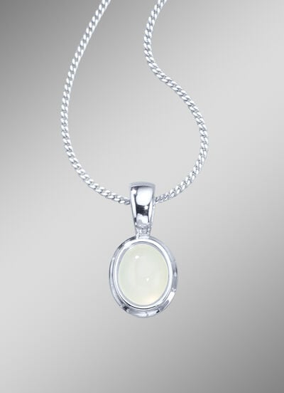 Anhänger mit Panzerkette und echtem, weißen Mondstein 