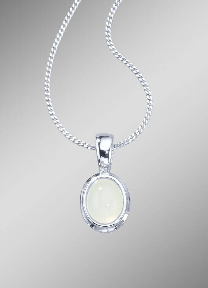 Anhänger mit Panzerkette und echtem, weißen Mondstein 