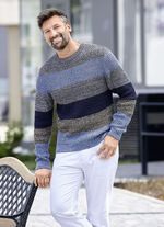 Rundhalspullover mit Strukturdessin BEIGE-BLAU-MARINE GESTREIFT
