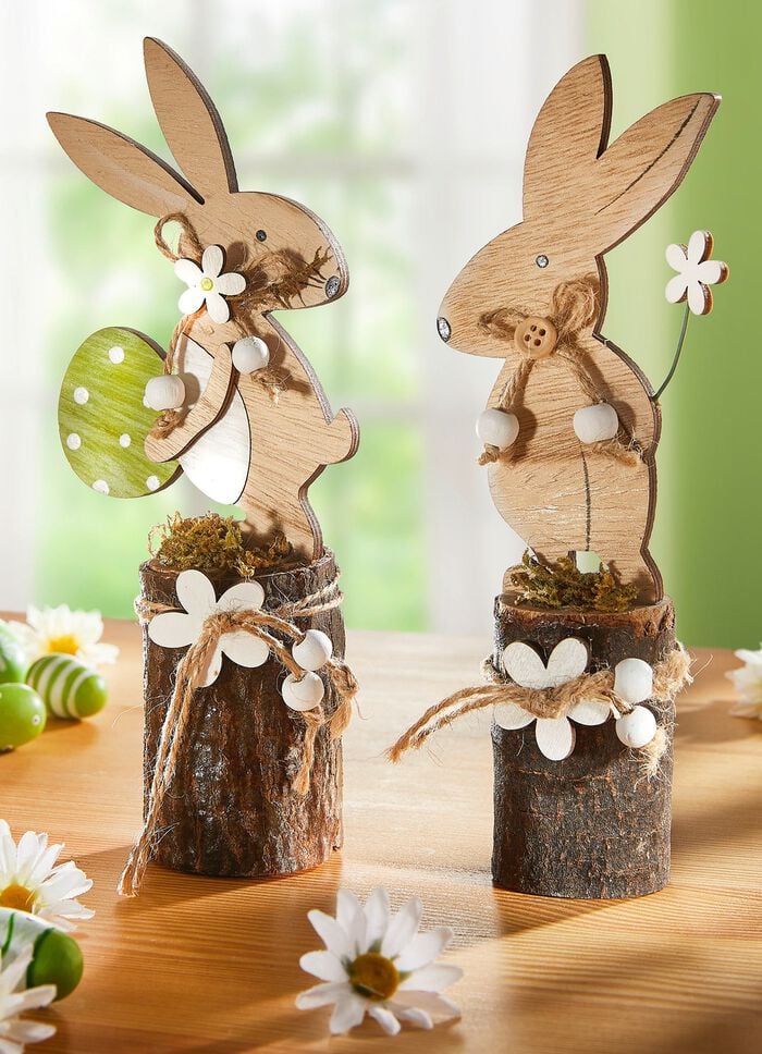 Osterhasen auf Baumstamm, 2er-Set 