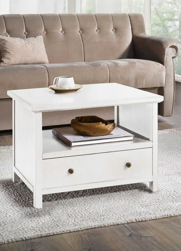 Teilmassiver Tisch mit Metallgriffen WEISS