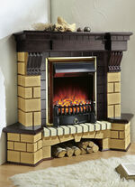 Eck-Kaminumbau in dekorativer Naturstein-Optik 