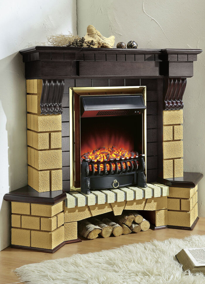 Eck-Kaminumbau in dekorativer Naturstein-Optik 