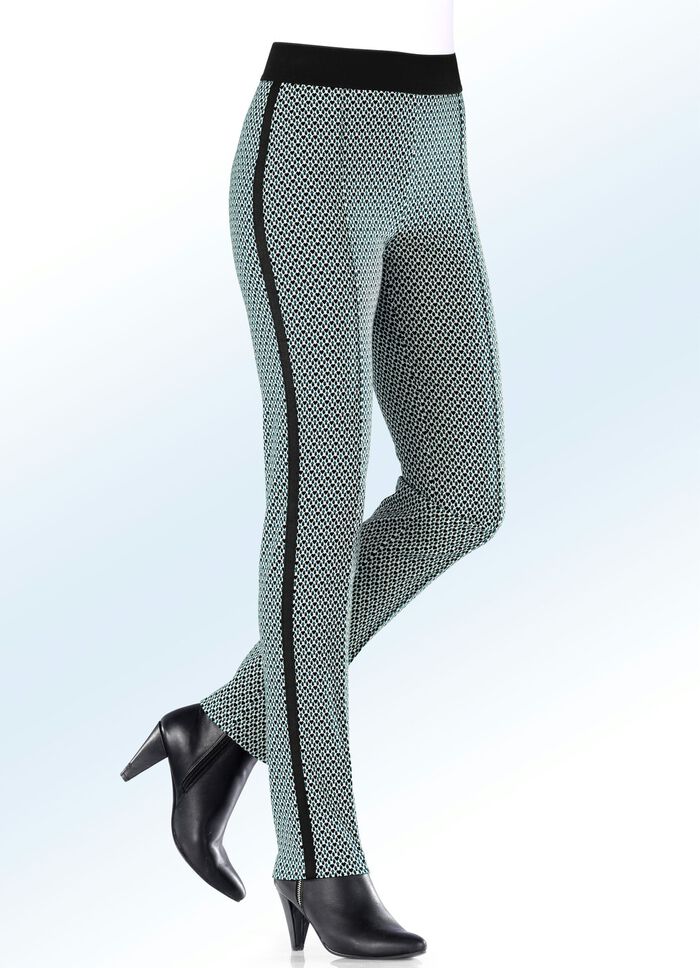 Jerseyhose in kombifreunlicher Minimal-Dessinierung PETROL-ECRU-SCHW.