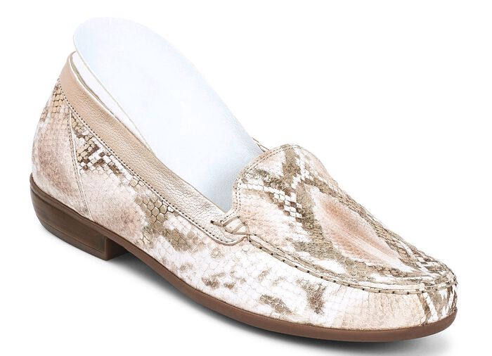 Waldl&auml;ufer Mokassin-Slipper mit Reptilpr&auml;gung ECRU-GOLD