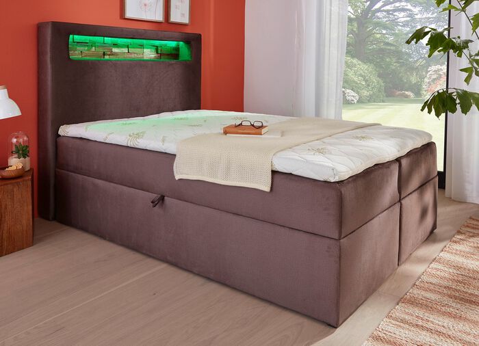 Boxspringbett mit mehrfarbig einstellbarer LED-Beleuchtung BRAUN