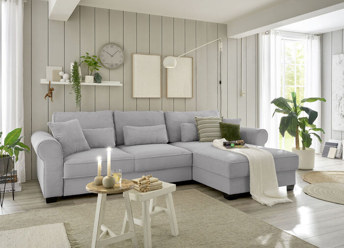 Moderne Polsterecke mit Bettfunktion HELLGRAU