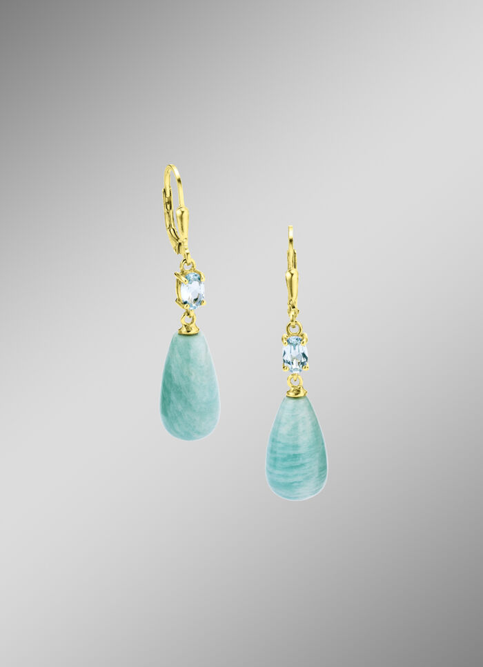 Schöne Ohrringe mit echt Amazonit und Spinell in Türkis 