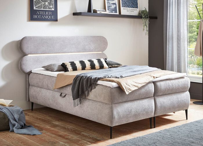 Boxspringbett mit LED-Beleuchtung und Topper 