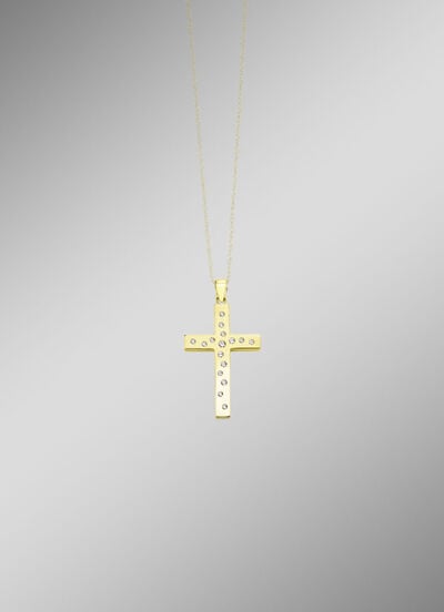 Beidseitig tragbarer Kreuz-Anhänger mit synth. Zirkonia 