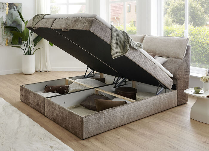 Boxspringbett mit Bettkasten und Kaltschaumtopper BEIGE-BRAUN