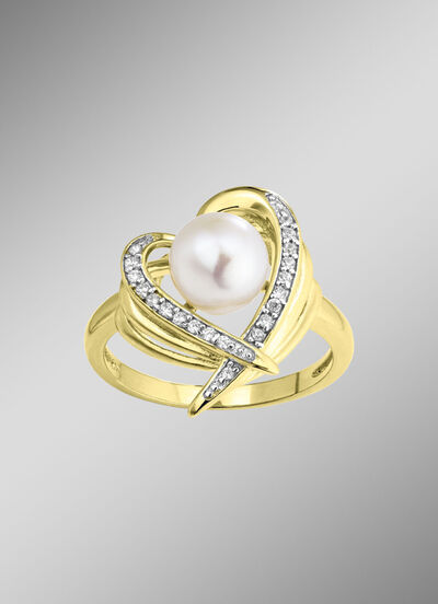 Vergoldeter Damenring mit Süßwasser-Zuchtperle 