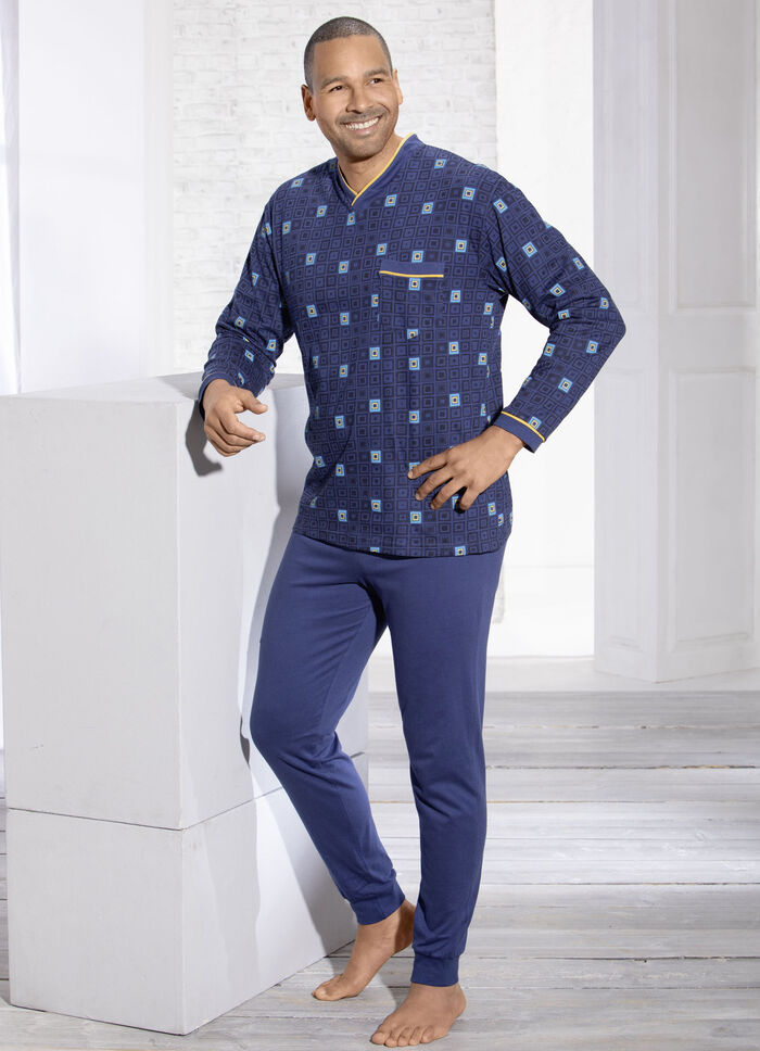 Schlafanzug mit V-Ausschnitt und Brusttasche 