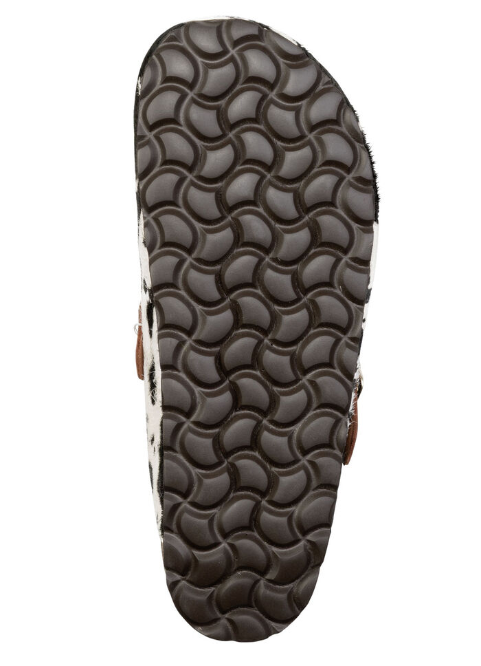 ELENA EDEN, trendige Damen-Clogs, Weite H, mit brauner Spange SCHWARZ-WEISS