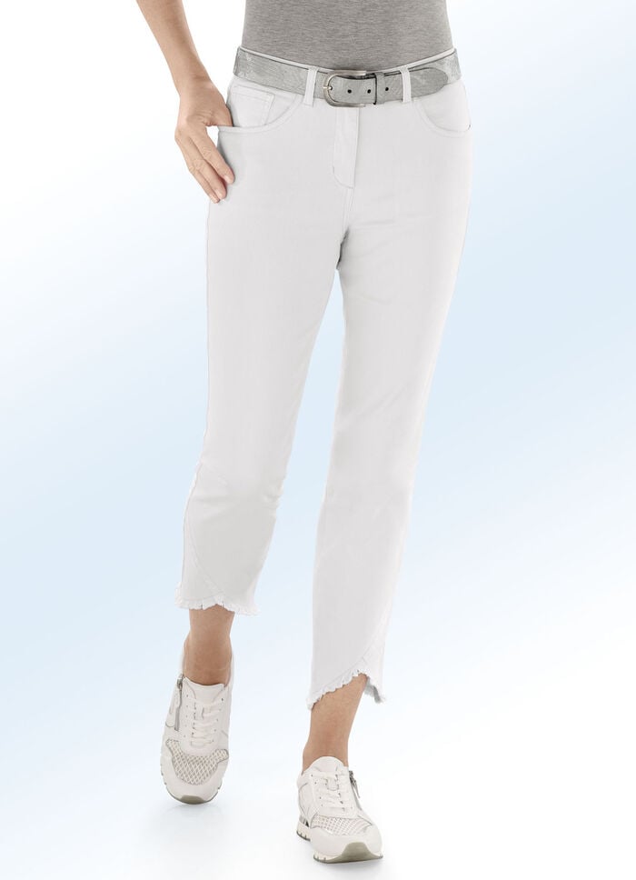 Hose in 7/8-L&auml;nge mit interessantem Fransenabschluss ECRU