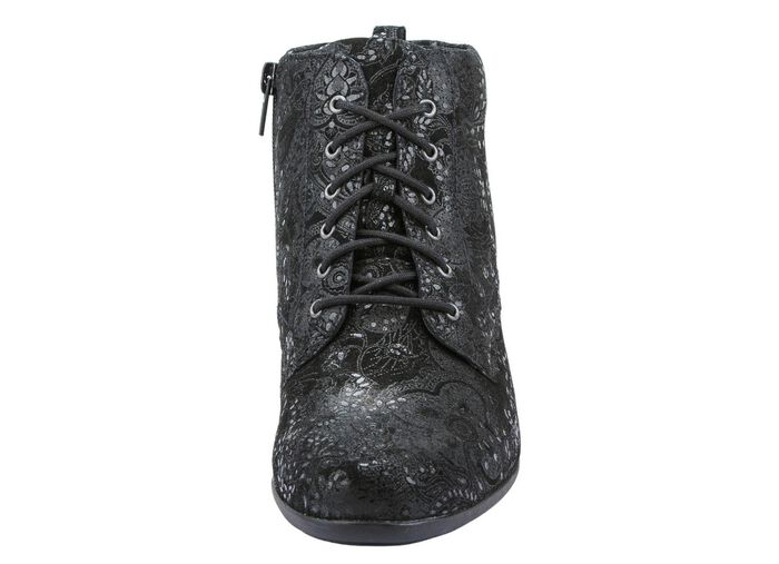 Waldl&auml;ufer Schn&uuml;r-Stiefelette mit floraler Pr&auml;gung SCHWARZ
