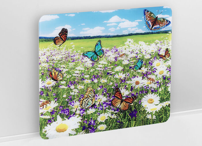 Wandblende aus Glas mit Sommerwiesen-Motiv 
