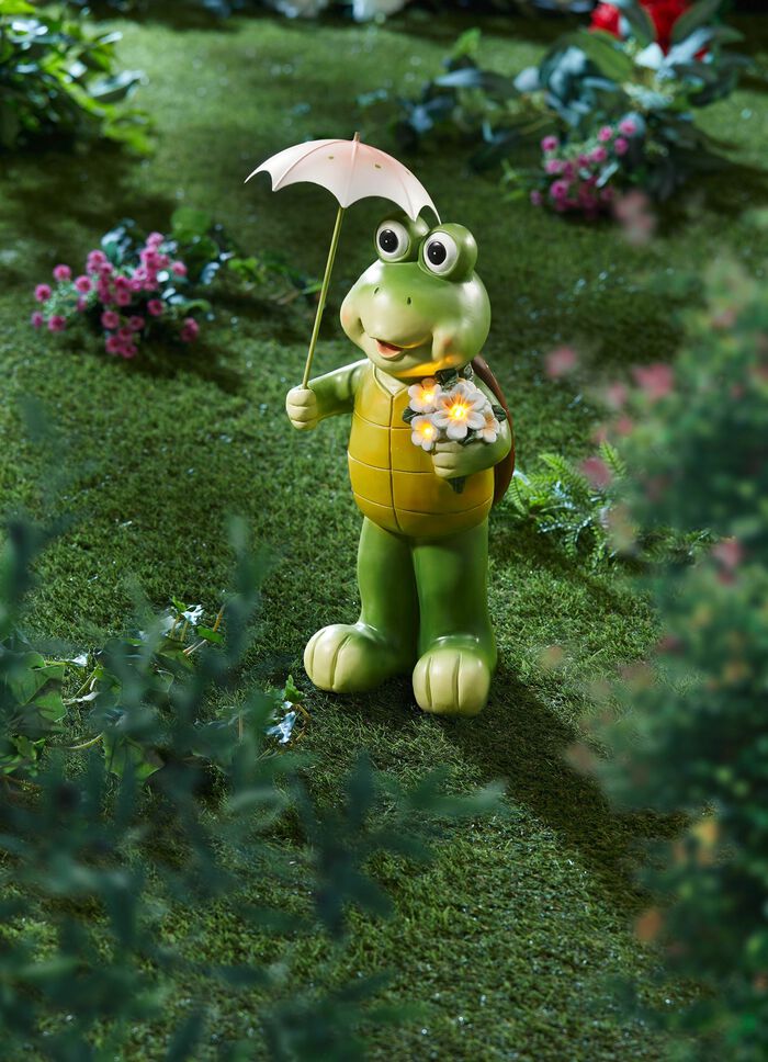 Schildkr&ouml;te mit Solar-Blume und Regenschirm 