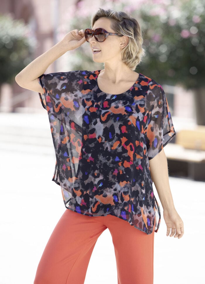 Doppellagiges Shirt mit Chiffon-Überwurf 