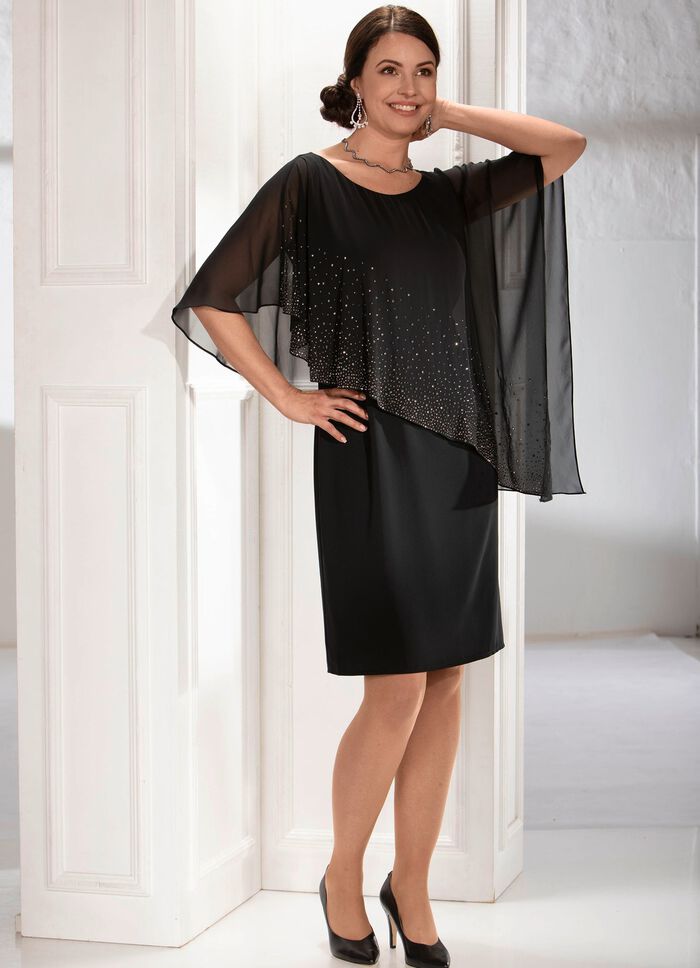 Kleid mit angenähtem Poncho-Überwurf 