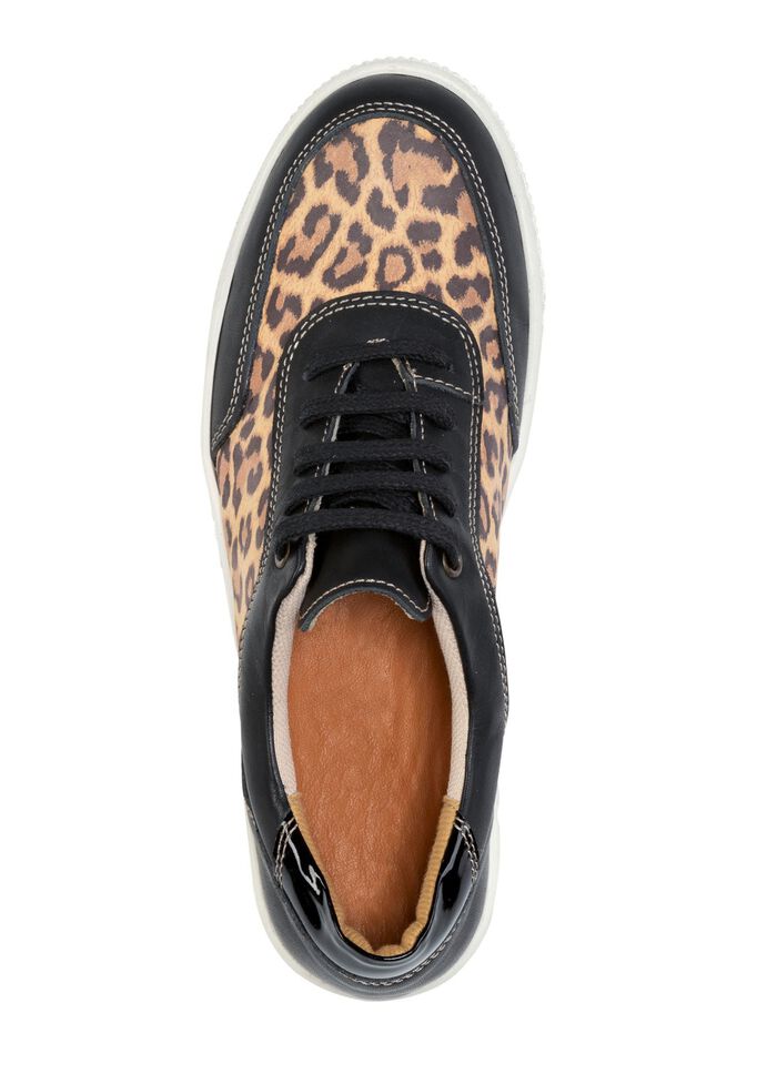 ELENA EDEN Schn&uuml;rschuh mit cognacfarbenem Leo-Print SCHWARZ