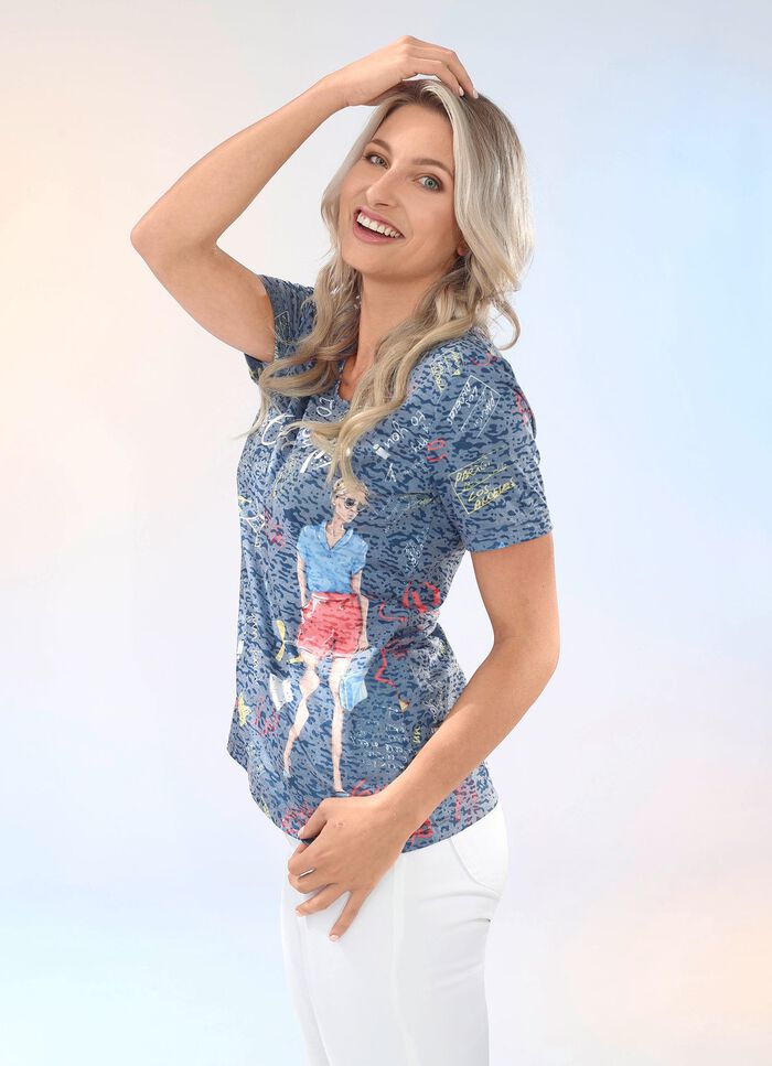 Pfiffiges Shirt in 2 Farben BLAU-BUNT