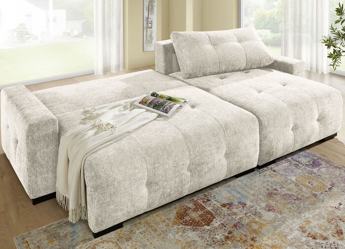 Frei im Raum aufstellbare Polsterecke mit Bettfunktion CREME