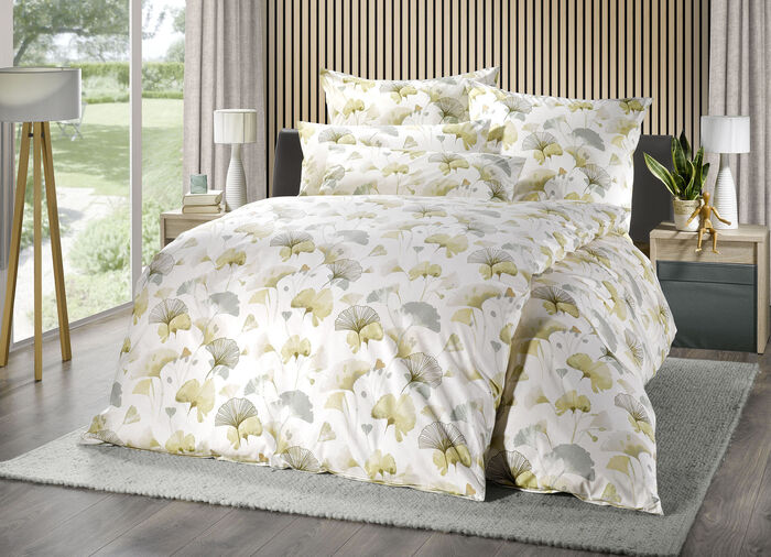 Bettwäsche-Garnitur mit Ginkgo-Blätter-Motiv BEIGE
