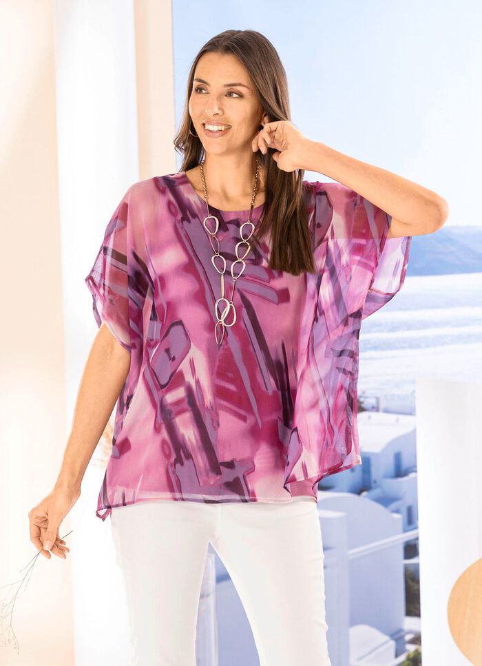 Doppellagiges Shirt mit Chiffon-&Uuml;berwurf 