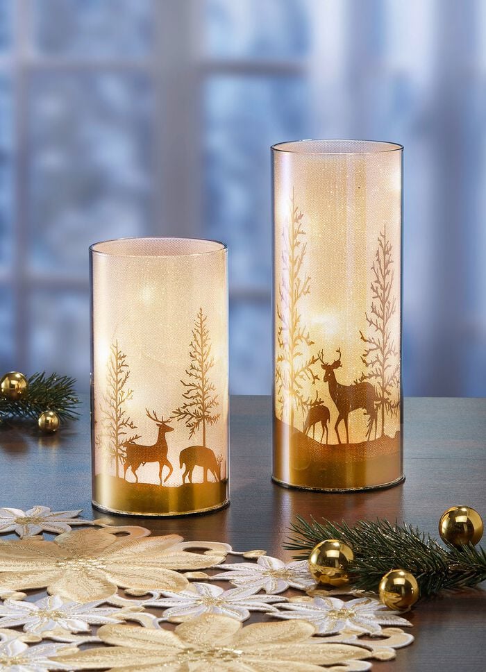 Windlicht mit integrierter Beleuchtung im 2er-Set GOLD