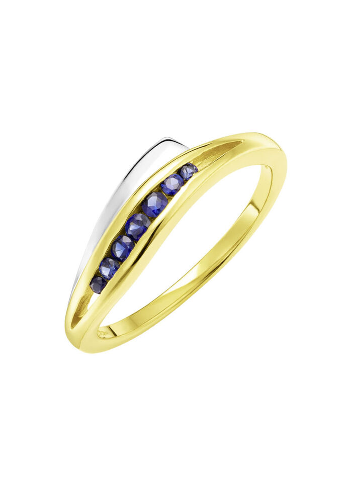 Damenring in Bicolor mit synth. Safir 