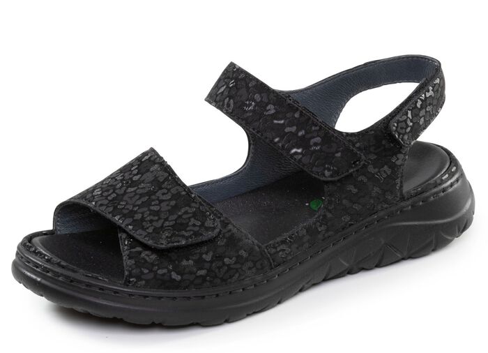 Waldl&auml;ufer, bequeme Damen-Sandalen, Weite H, mit herausnehmbarem Fu&szlig;bett SCHWARZ