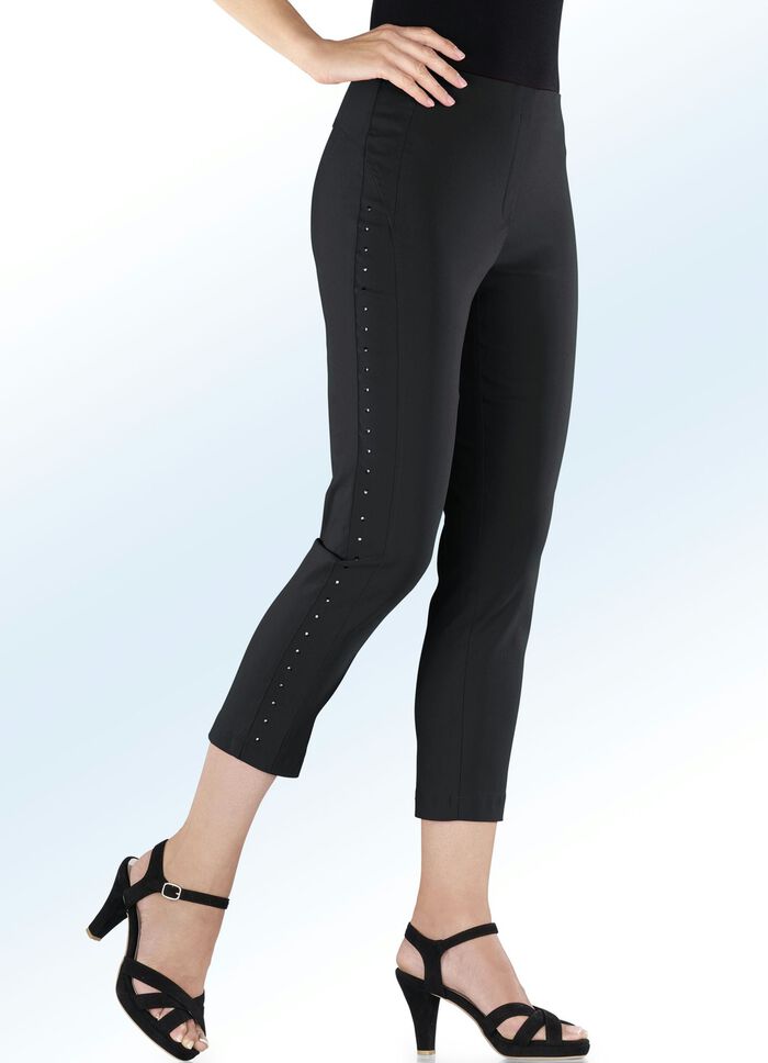 7/8-Hose mit Pl&auml;ttchenzier SCHWARZ
