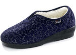 Hausschuh aus glänzend bedrucktem Veloursmaterial MARINE